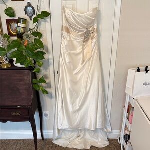 David's Bridal Champagne Strapless Dress